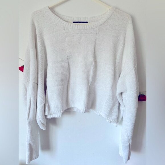 moon  madison White Crew Neck Sweater with Patchwork Detailing L - Picture 2 of 6